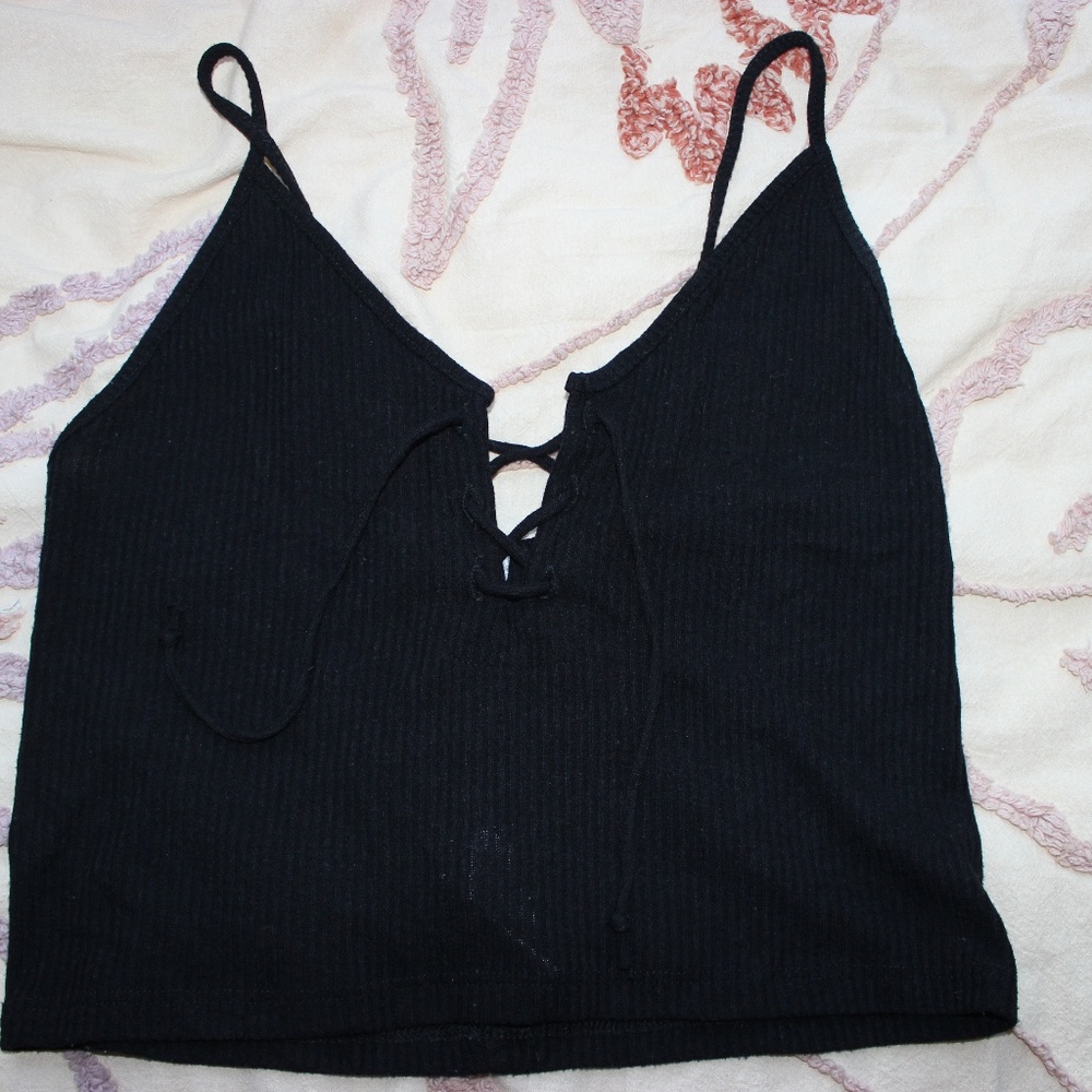 John Galt black crop lace up tank